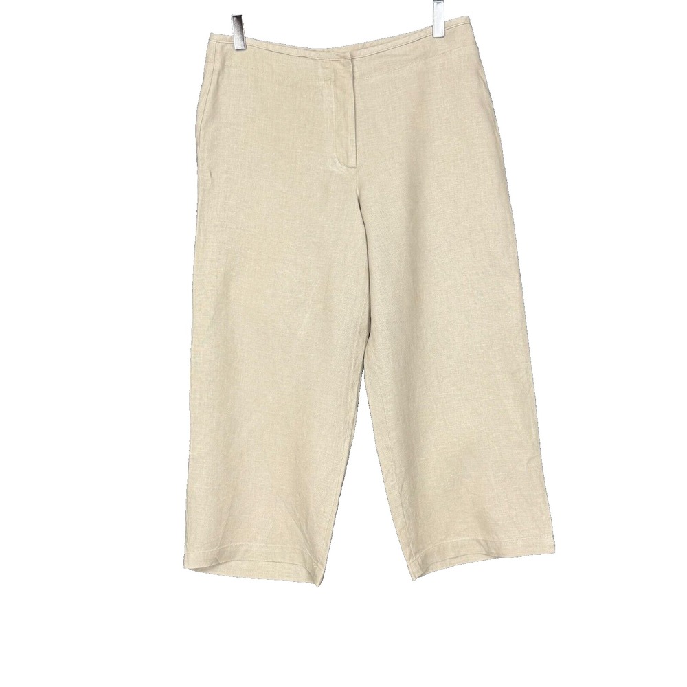 Talbots Pants Womens 8 Beige‎ 100% Linen Heritage Cropped Lagenlook Resortwear